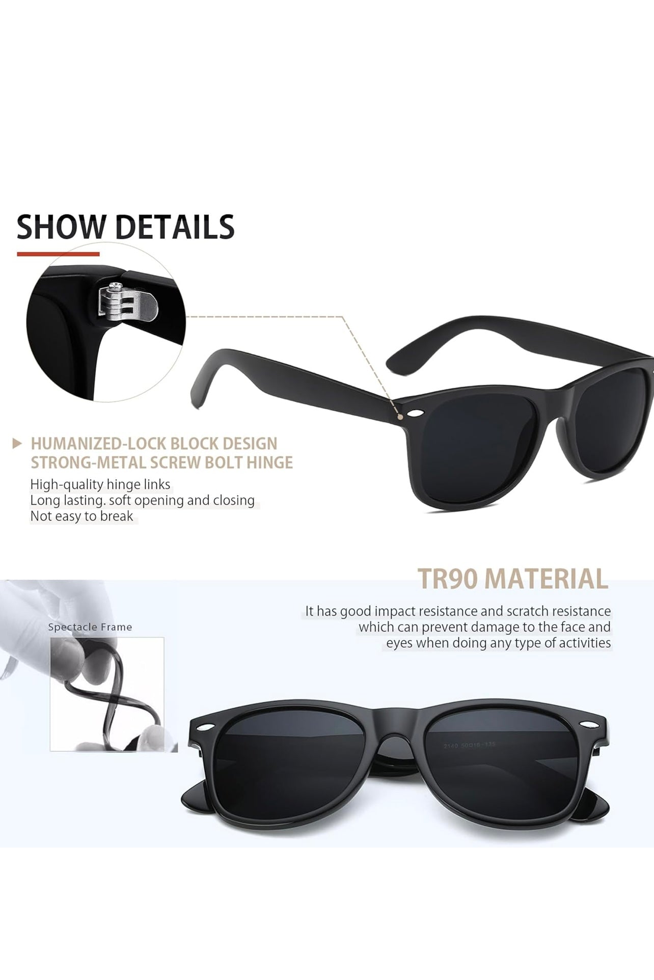FEIDUSUN Polarized Sunglasses – Retro Square Frame, UV Protection (Black)