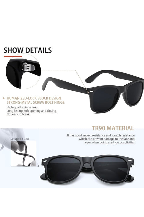 FEIDUSUN Polarized Sunglasses – Retro Square Frame, UV Protection (Black)