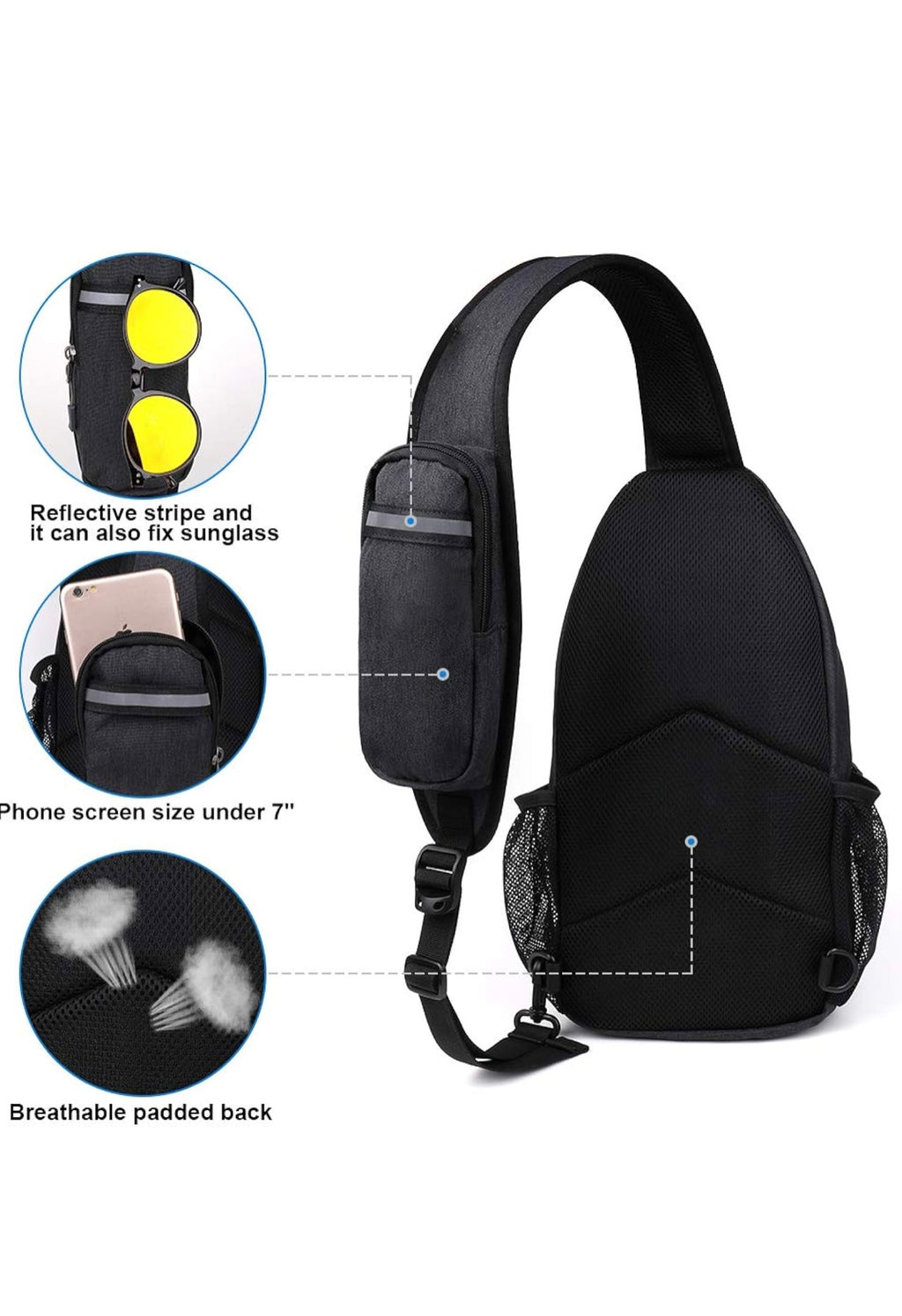WATERFLY Crossbody Sling Backpack – Travel & Hiking Daypack (Black)