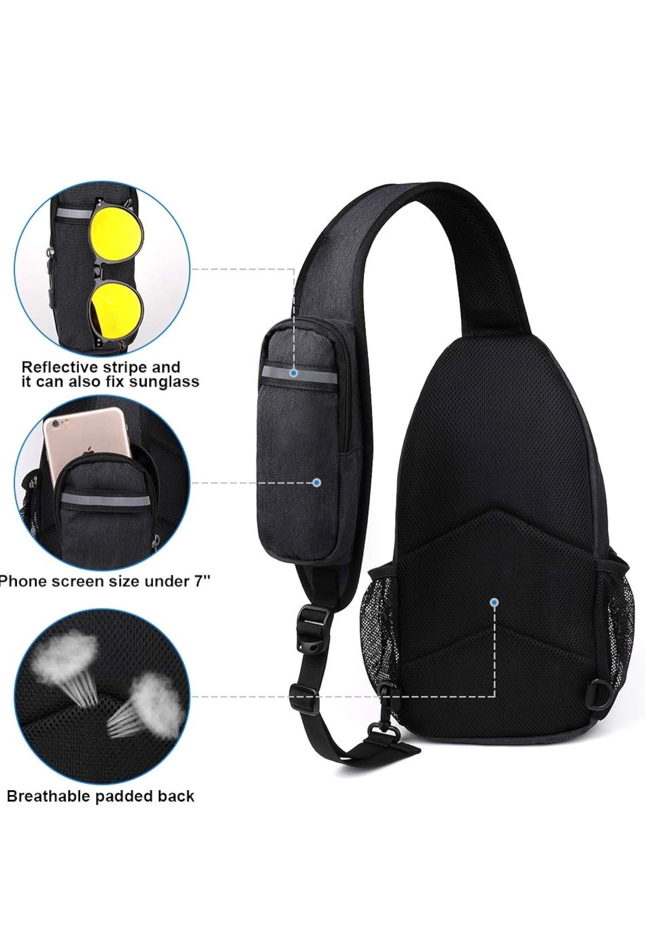 WATERFLY Crossbody Sling Backpack – Travel & Hiking Daypack (Black)