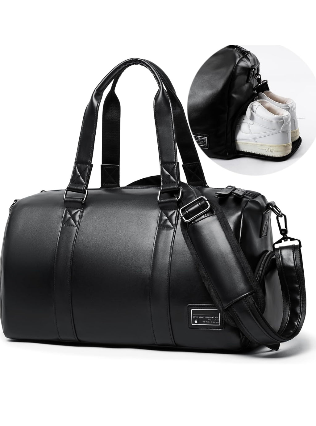 PU Leather Gym Duffel Bag — 20L Waterproof with Shoe Compartment