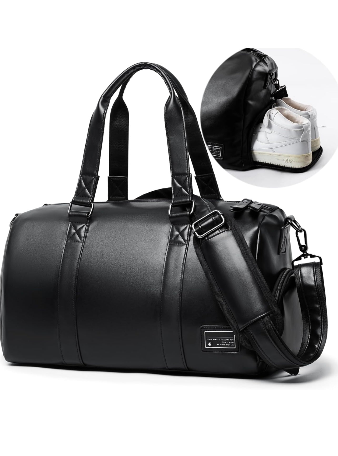 PU Leather Gym Duffel Bag — 20L Waterproof with Shoe Compartment