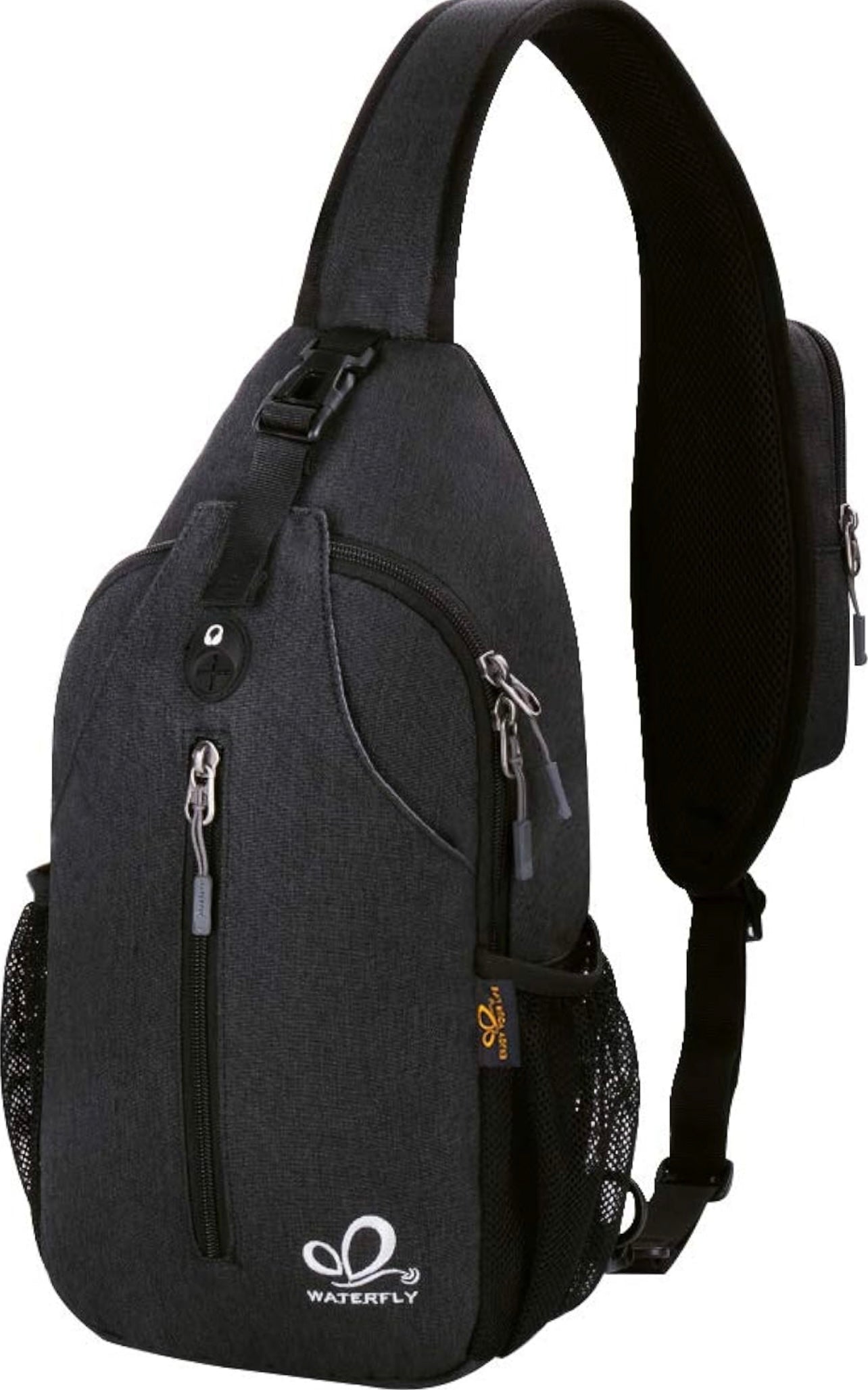 WATERFLY Crossbody Sling Backpack – Travel & Hiking Daypack (Black)