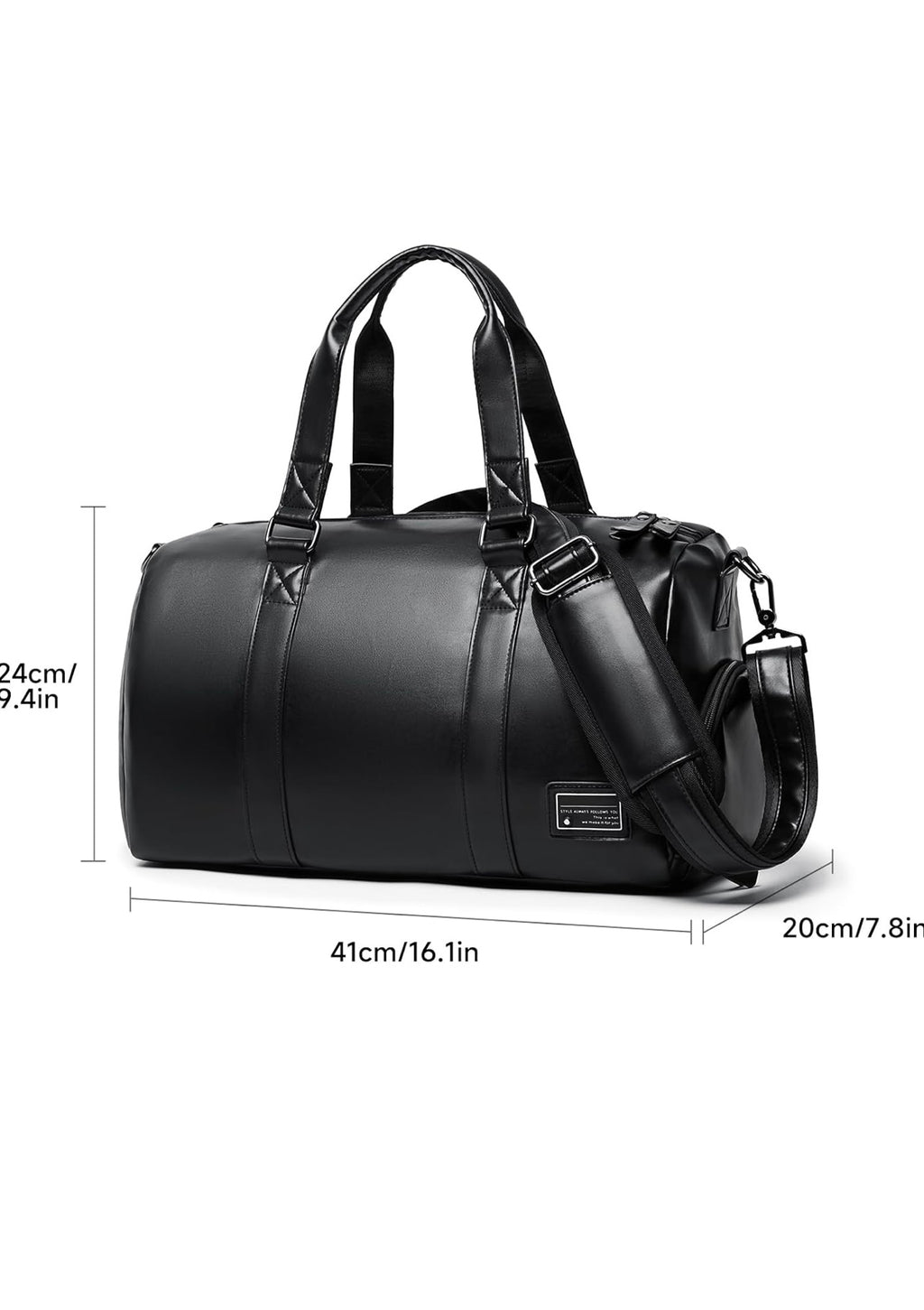 PU Leather Gym Duffel Bag — 20L Waterproof with Shoe Compartment